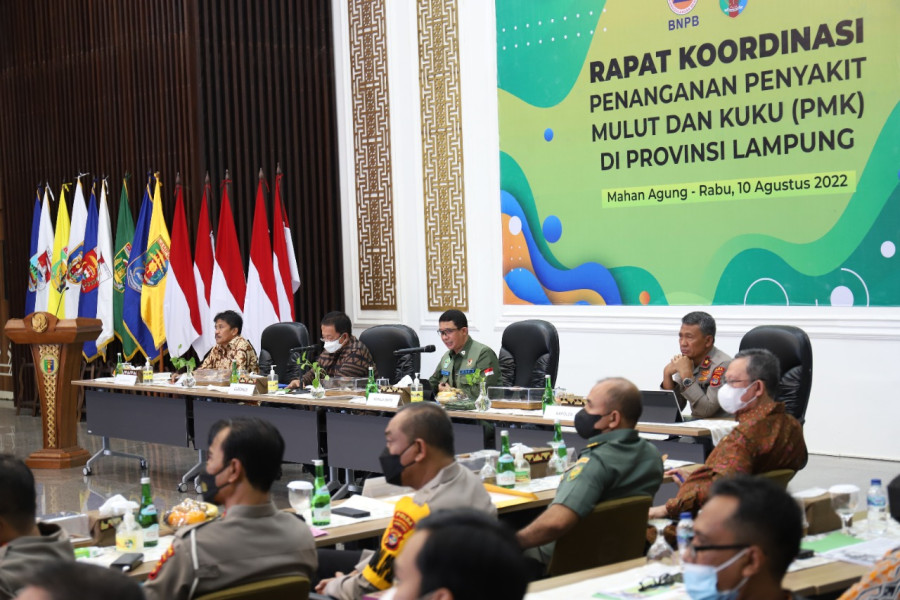 Rapat Koordinasi Penanganan Penyakit Mulut dan Kuku (PMK) wilayah Lampung di Kantor Gubernur Lampung, Rabu (10/8).